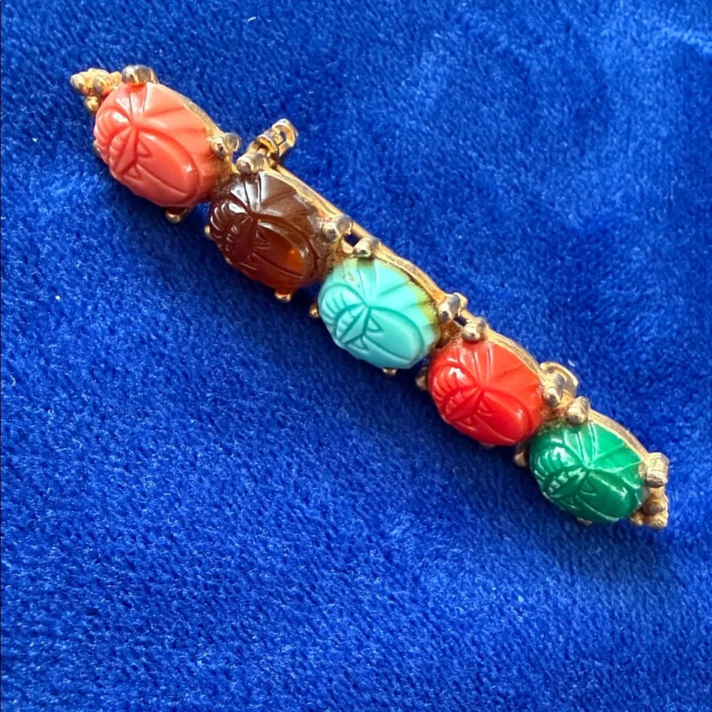 Vintage Scarab Cabochon Bar Pin - Multicolor